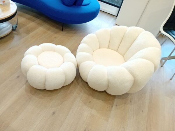 Fauteuil Pivotant avec Pouf Laine Bouclée Cozy