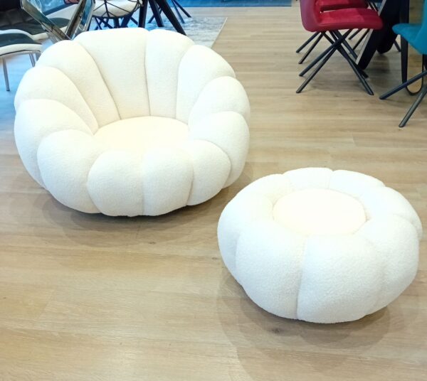 Fauteuil Pivotant avec Pouf Laine Bouclée Cozy – Image 2